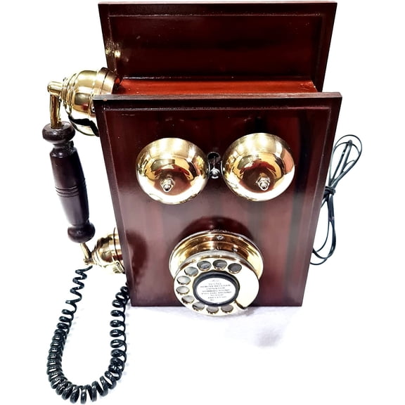 Wooden Vintage Antique Nautical Solid Victorian Beautiful Brass Working Wall Hanging Rotary Dial Telephone