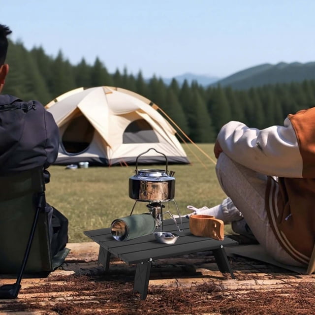 WIHJ Table Pliante en Aluminium Portable pour Camping Randonnée Sac à Dos Pique-Nique Extérieur Design Compact Pliable