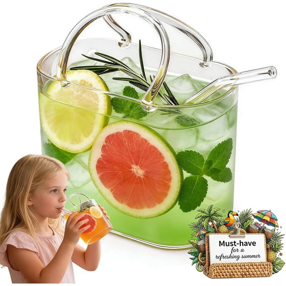 Handbag-Shaped Drinking Glass with Straw – 26oz Unique Cup for Juice, Tea, Wine – Also Use as Decorative Vase for Flowers – Cute Room Decor