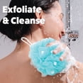 thumbnail image 5 of Bath Pouf with Built-In Soap Beads – Exfoliating Mesh Shower Loofah with Hang-to-Dry Loop, Aqua, 5 of 5