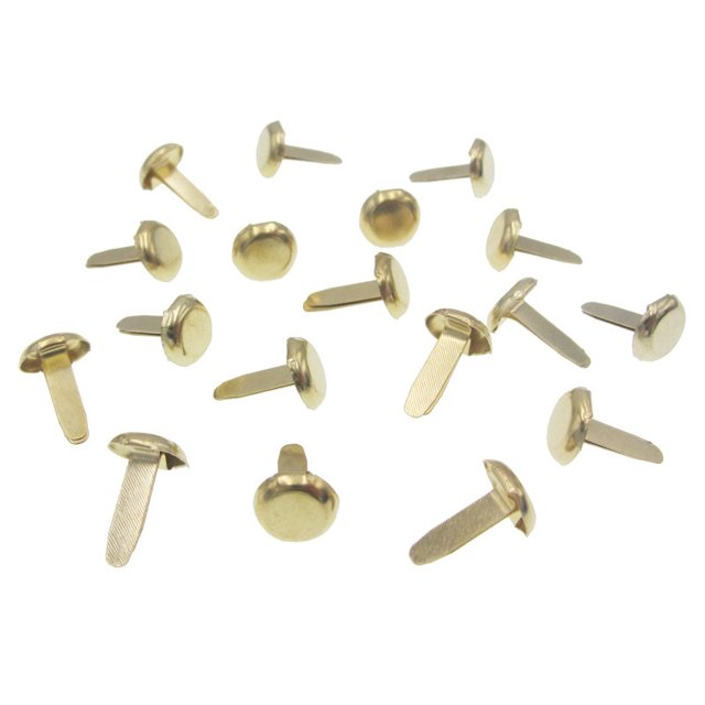 1000 piezas de clavos de esquina de dos patas de color dorado redondo, clavos de dos patas, clavos de cabeza cepillada, material de bricolaje para niños