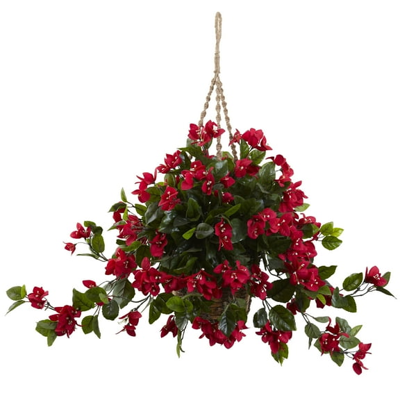 Nearly Natural Red 28"H Bougainvillea Hanging Basket UV Artificial Plant Resistant (Indoor/Outdoor)