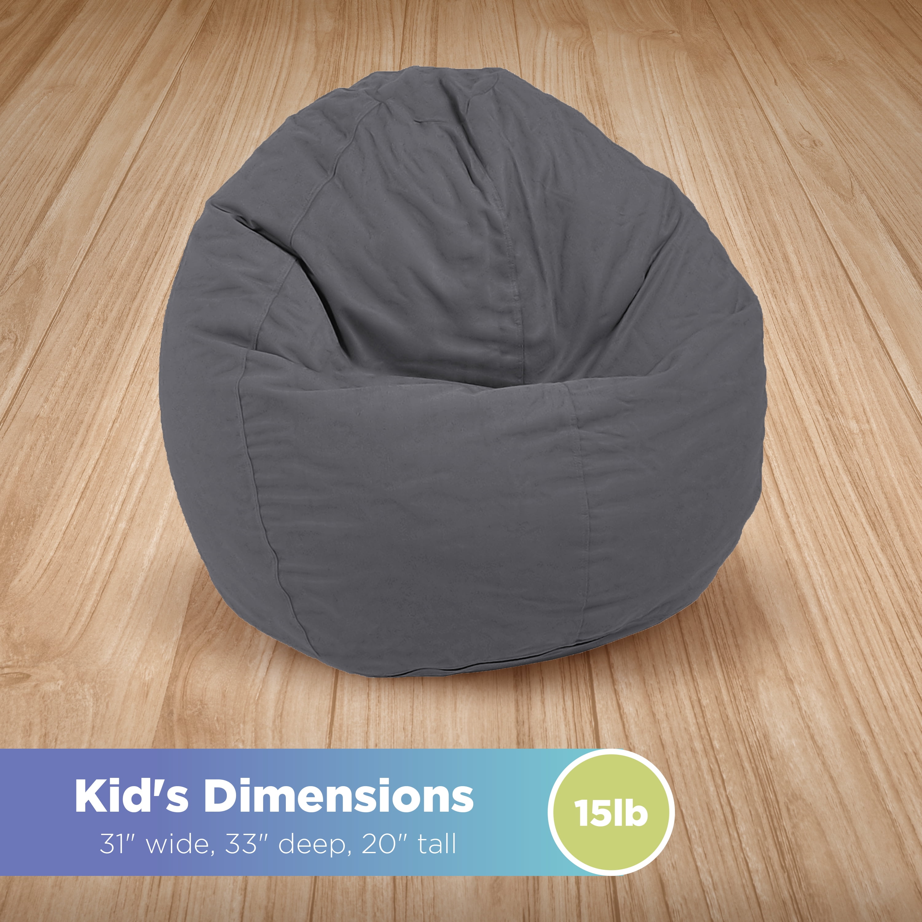 Cotton 31x33x20" Small Bean Bag Chair - w/Polystyrene Beads and CertiPUR Foam Filled Bean Bag for Teens and Kids - Aqua
