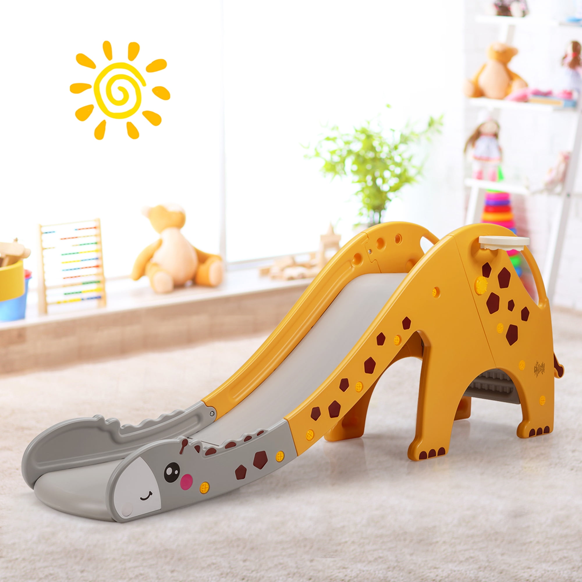 Gymax 3 in 1 Kids Climber Slide Play Set w/ Basketball Hoop Indoor Outdoor Yellow