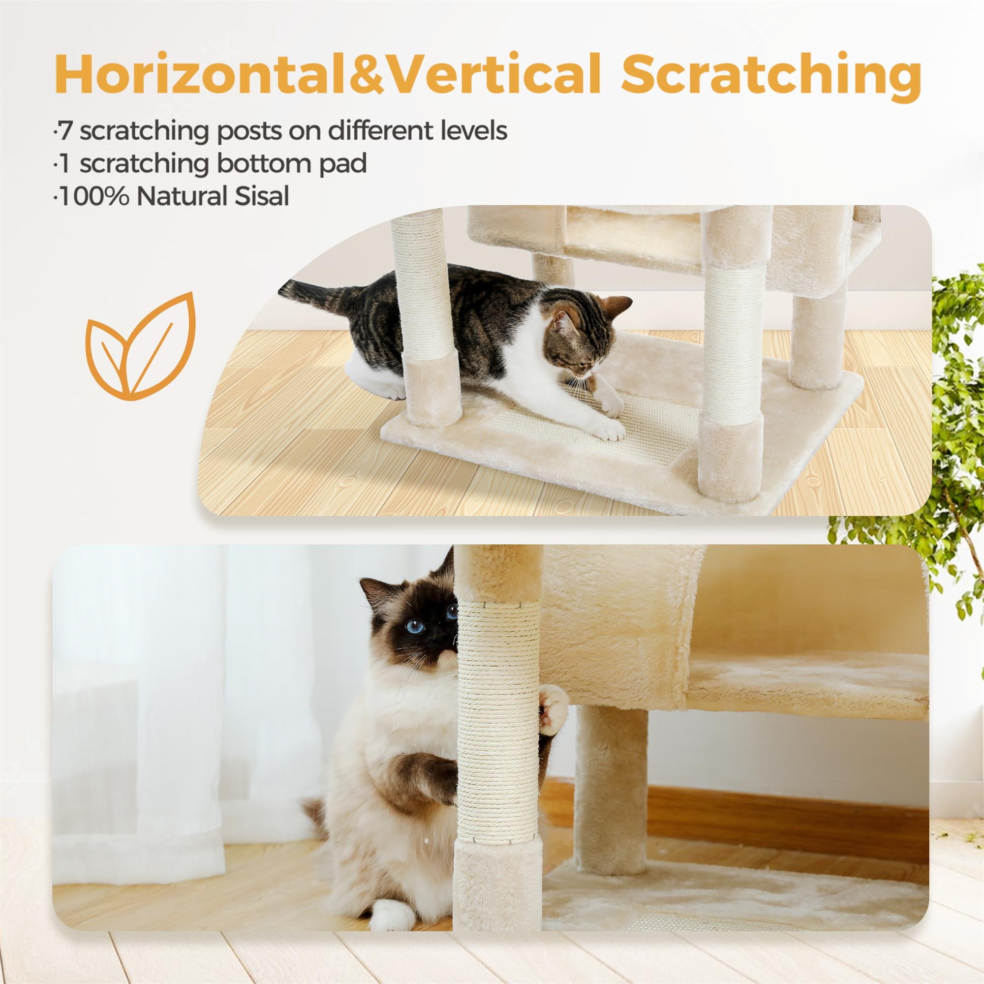 Pefilos 72" Cat Tree Tower for Large Cats, Indoor Cat Condo with Sisal-Covered Scratching Posts and Pads, 2 Padded Perch, Beige Pefilos 72" Cat Tree Tower for Large Cats, Indoor Cat Condo with Sisal-Covered Scratching Posts and Pads, 2 Padded Perch, Beige