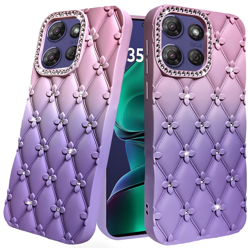 YUEQIAN Glitzer Hülle Für Motorola Moto G55 5G - Transparent Mit Pailletten, Ringständer & Stoßfestem TPU In Lila