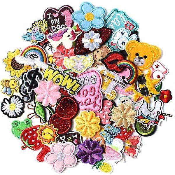 Pack of 60 Stylish Embroidered Iron On and Sew On Patches for Jackets Hats Backpacks Jeans - Random Assortment