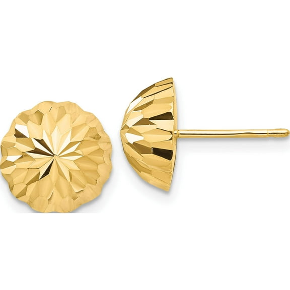 14K Yellow Gold Diamond-Cut 10mm Domed Post Earrings (9.5 X 9.5) Made In Spain ye1695
