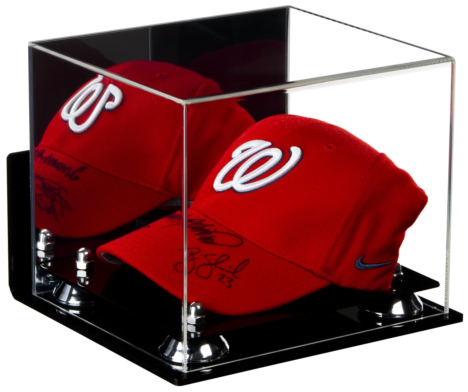 Deluxe Acrylic Baseball Cap Display Case with Silver Risers Mirror and
