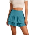 thumbnail image 1 of TaTaai Women's Solid High Waisted A-Line Mini Skirt Tiered Ruffle Tie Waist Double Layer Hem Vintage Style for Casual Summer Daily Wear Gift, 1 of 5