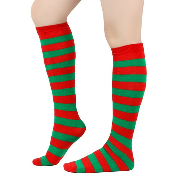 Nvzi 3 pairs of Red & Green one size wide striped socks and fashionable mid calf socks with colorful stripes, perfect for pairing with casual wear and daily wear