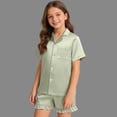 thumbnail image 2 of Weebloom Little Girls Summer Pajamas Cool Summer Outfits Kids Soft Short Sleeve Button Down Tops And Shorts And Boys And Home Wear Sleepwear Nightwear Pjs Loungewear Light Green 5-6 Years, 2 of 4