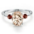 thumbnail image 3 of Gem Stone King 14K White Gold Peach Morganite and Red Garnet Engagement Ring for Women | 2.30 Cttw | Oval 10X8MM | Gemstone October Birthstone | Size 8, 3 of 6