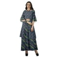 thumbnail image 3 of Moomaya Printed High Low Crop Top Kurti Palazzo Set Ethnic Indian Clothing Set For Womens, 3 of 9