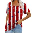 thumbnail image 1 of Camisetas Cortas para Mujeres Día de la Independencia Patriótica Cuello Color Manga Corta, Top de Impresión Casual para Diario, Fiesta Y Todas las Estaciones, 1 of 4