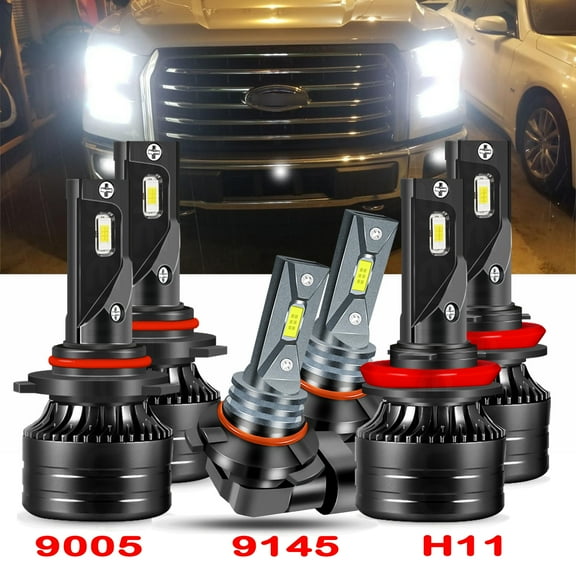 For Ford F-150 2015-2022 Headlights 30000LM 9005 High Beam H11 Low Beam 9145 Fog Light Led Bulbs 6pc