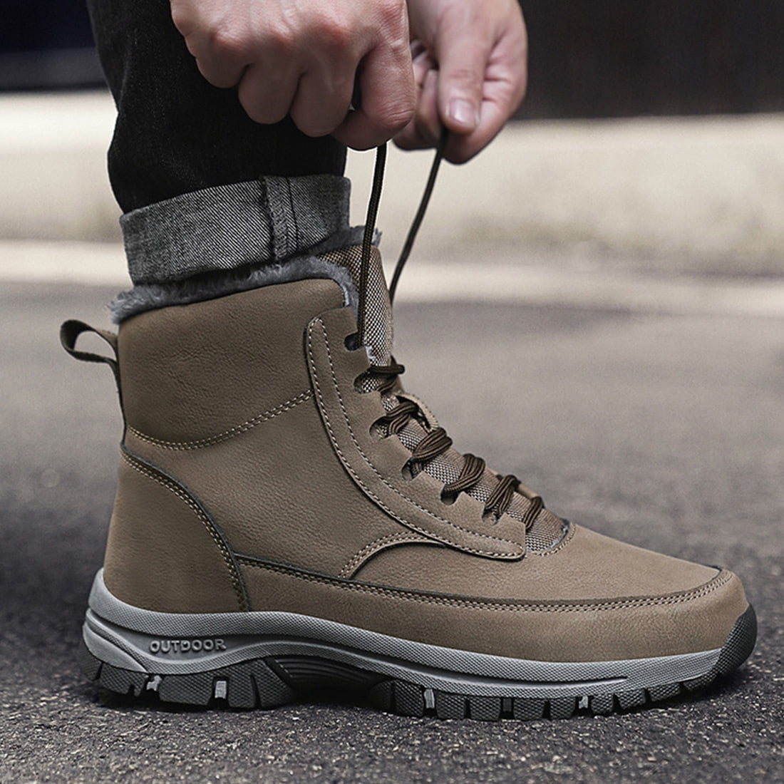 Ecetana Mens Winter Snow Boots Anti Slip Hiking Outdoor Trekking Shoes