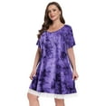 thumbnail image 5 of VEPKUL Women's Plus Size Casual Printed Round Neck Lace Button Short Sleeves Dress B-Purple_4X, 5 of 7