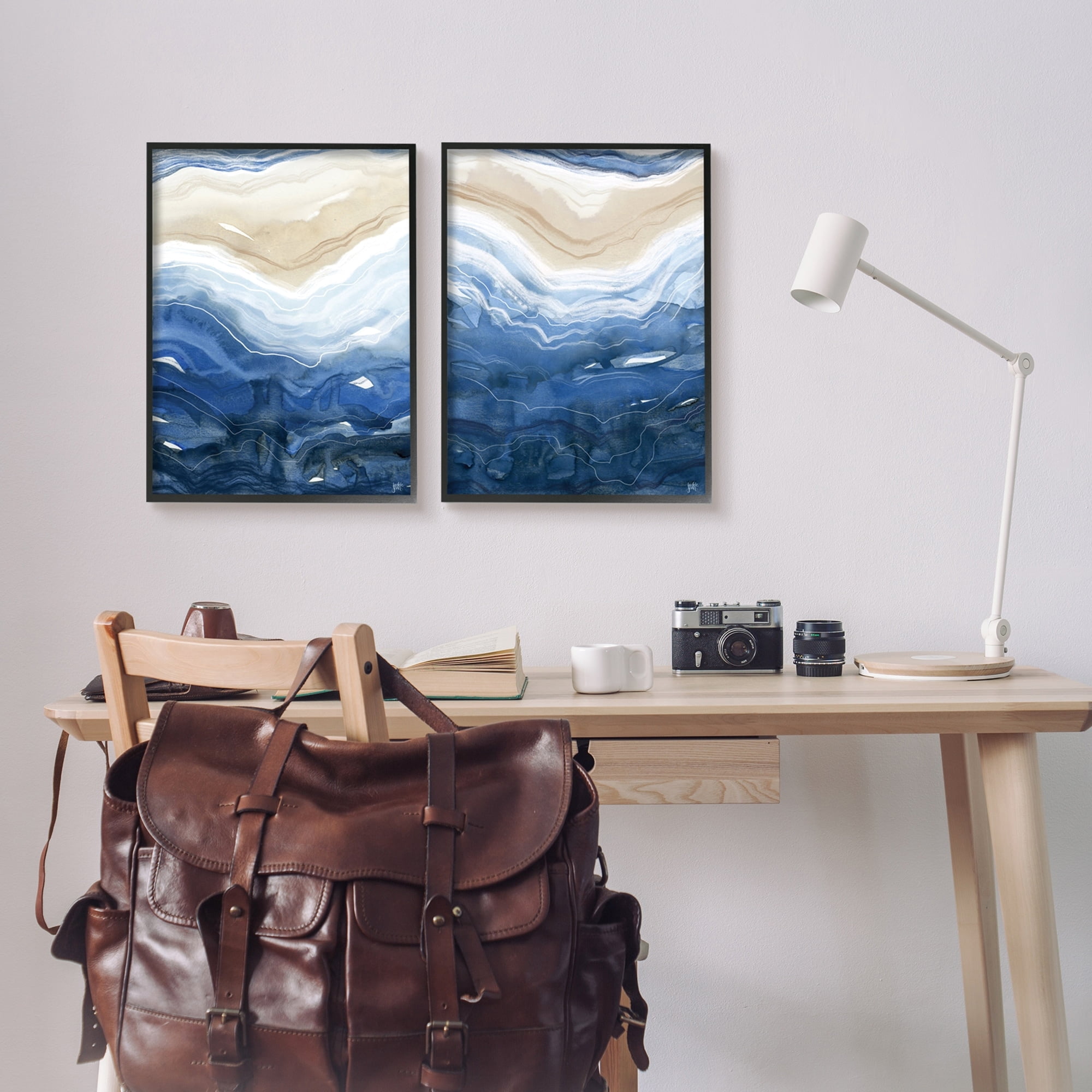 Stupell Indtries Abstract Ocean Geode Landscape By Blue Beige Lines,16 x 20,Design by Jackie Quigley