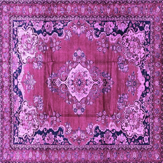 Ahgly Company Indoor Square Medallion Purple Traditional Area Rugs, 7' Square