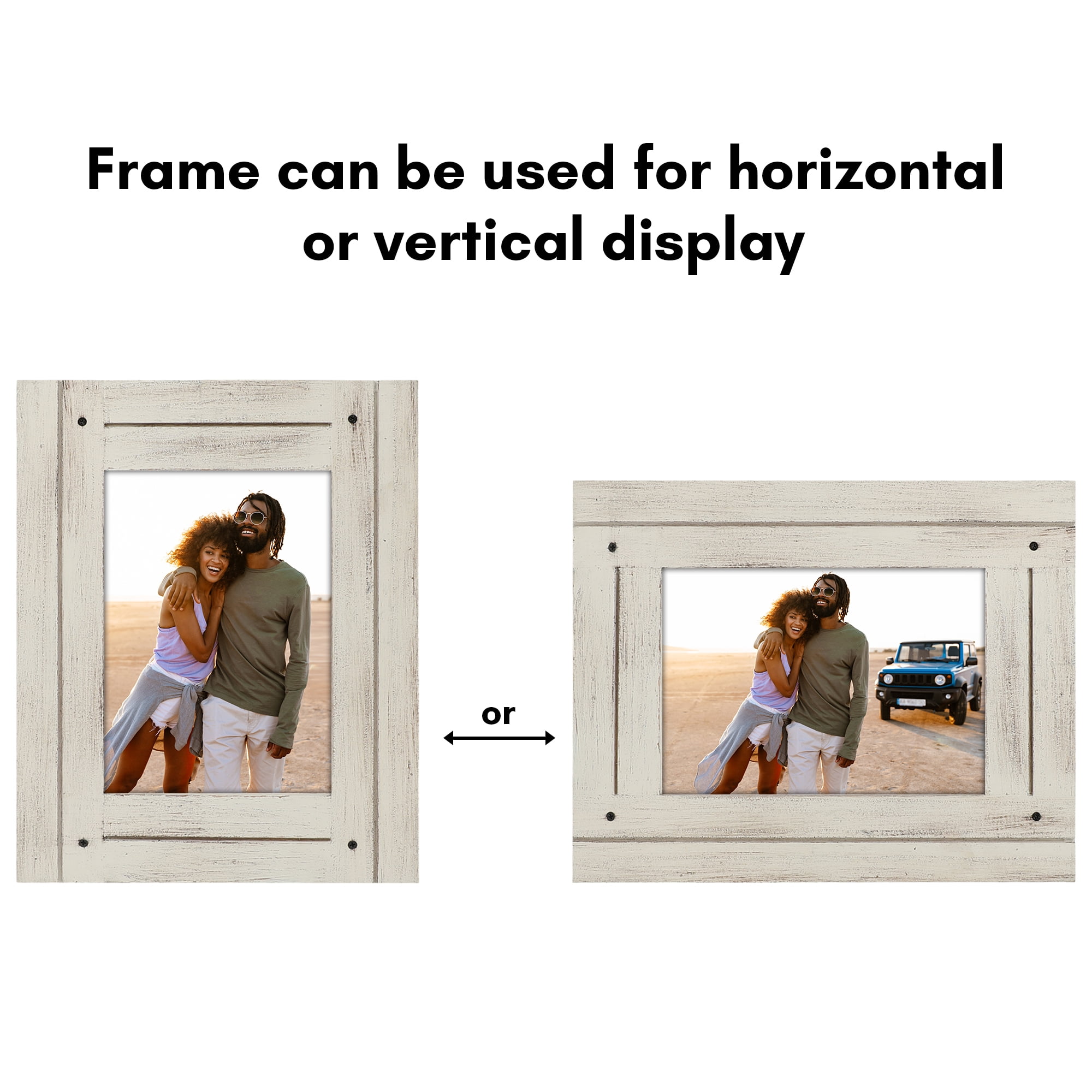 Americanflat 5x7 Picture Frame Polished Crystal Clear Glass Hampton Collection Distressed Frames - Aspen White