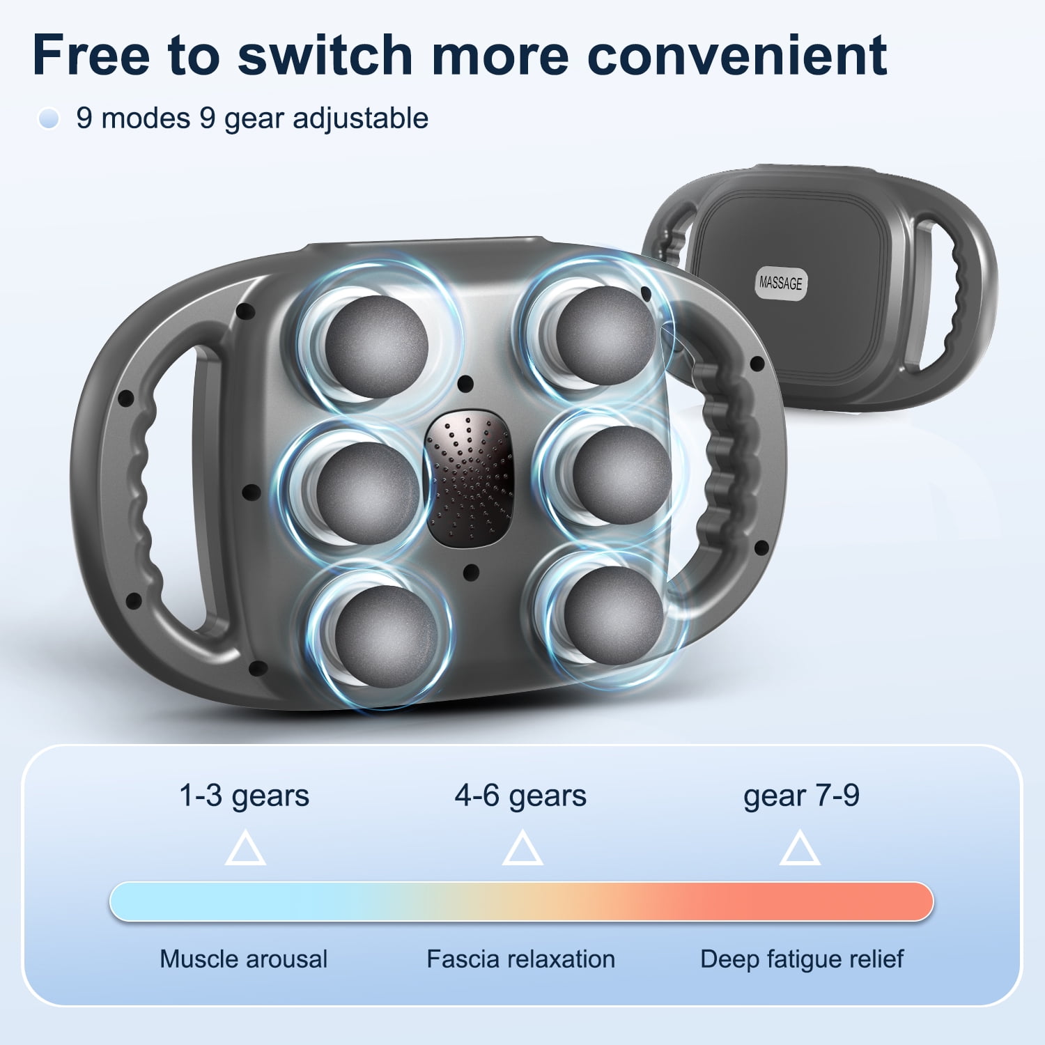 Cshidworld Massage Gun, 6 Head Deep Tissue Quiet Massager, Portable Muscle Massage Gun for Back Neck Muscle Relieve, 9 Levels Speed Modes, Digital Display 6 Massage Heads Link Drive System，Grey