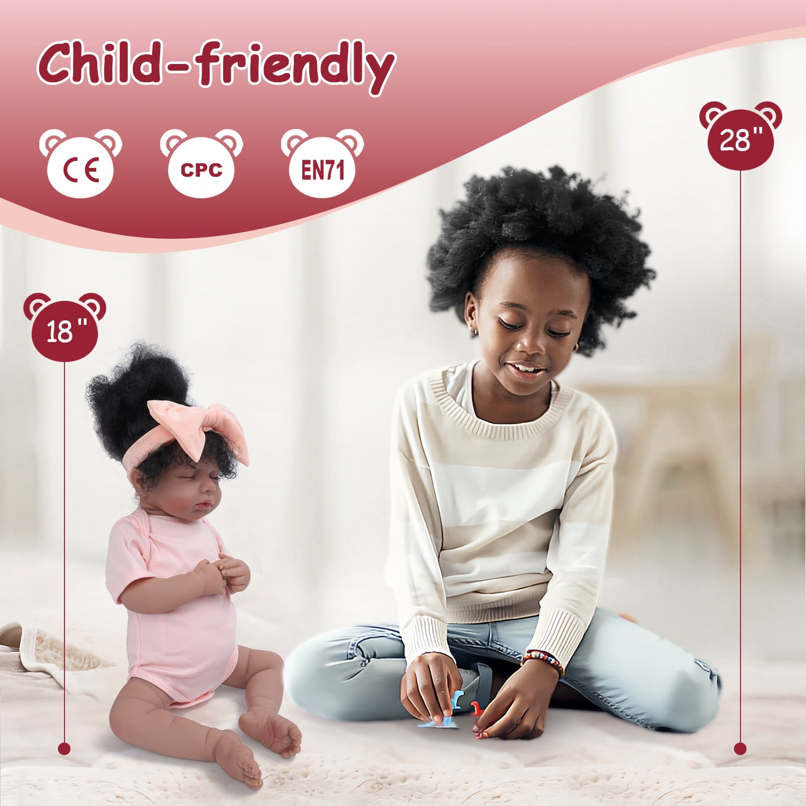 20 Inch Black Reborn Baby Doll – Lifelike African American Soft Cloth Body Doll – Realistic Handmade Toy for Girls Age 3+