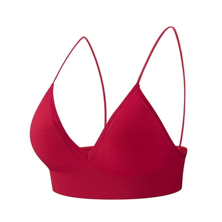Kopltyrfg Bralette for Women Spaghetti Strap V Neck A- Cups Bra Padded Wire Free Pull On Closure Wine L