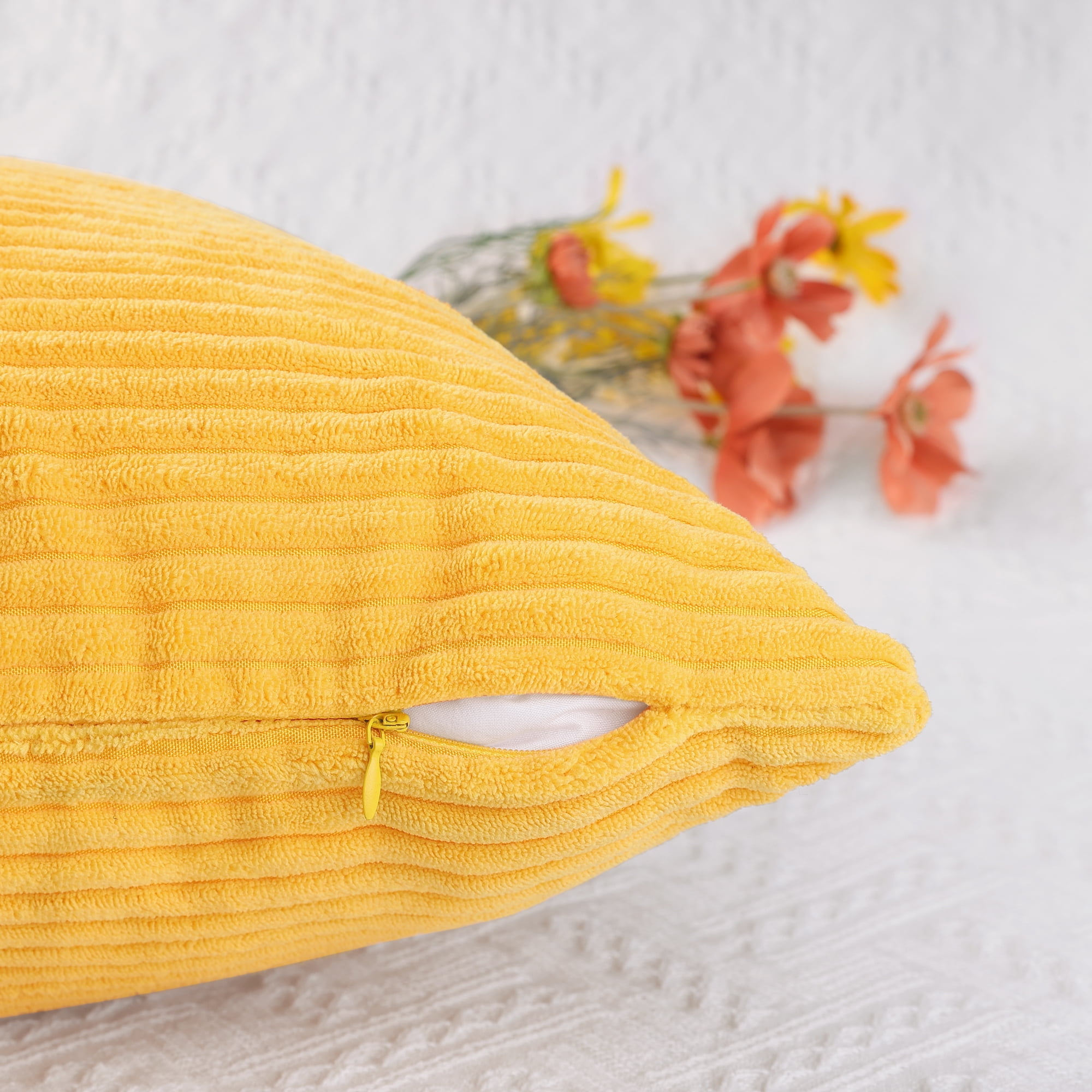 Unique Bargains Sofa Living Room Corduroy Decorative Throw Pillow Covers (2 Count) Yellow 18" x 18"