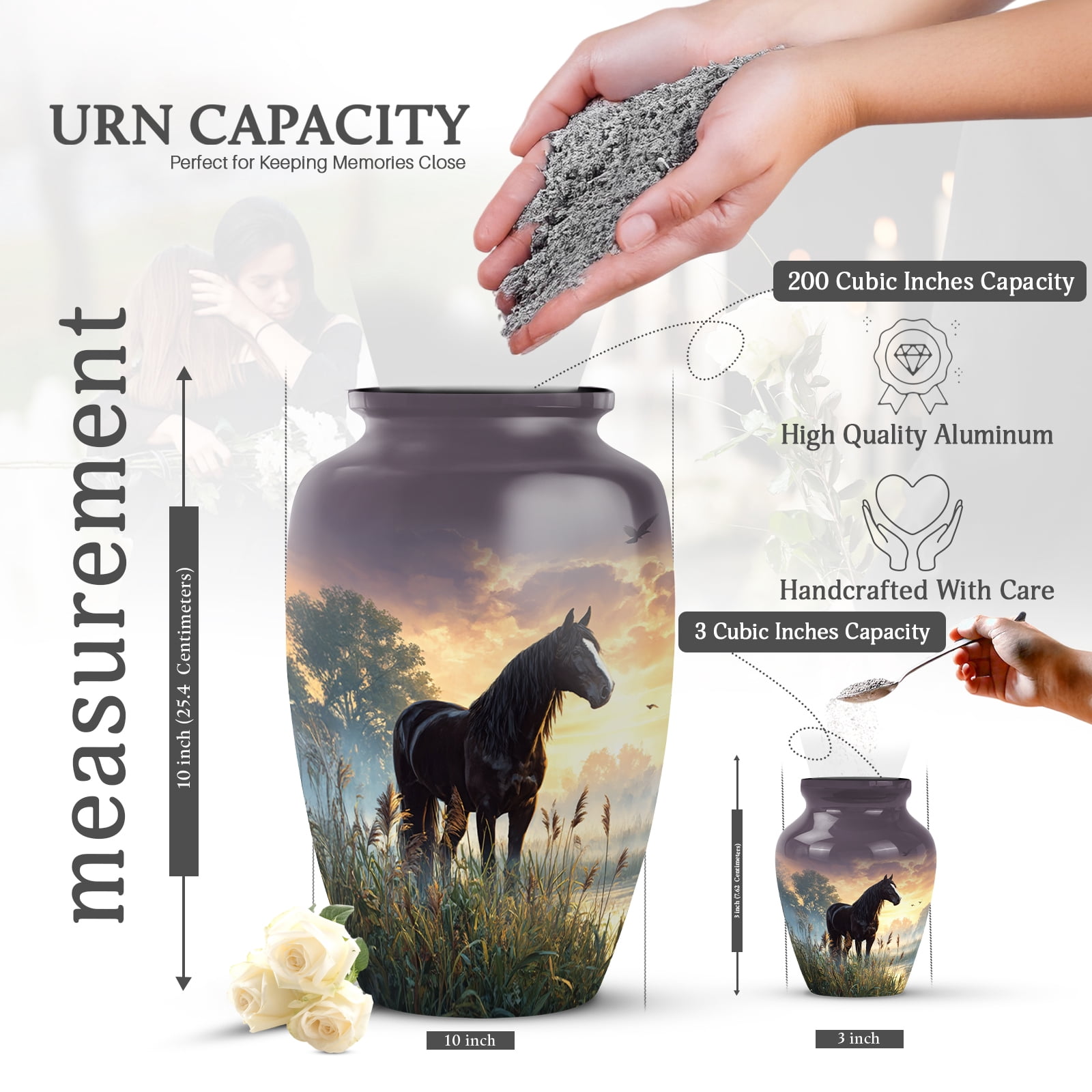 KARYLIZ Horse Urns&nbsp;for Human Ashes - Small Grey Cremation Urns For Adult Ashes Women - Funeral Keepsake Urns For Male & Female - Decorative Urn For Mom - Burial Memorial For Dad 3 Inch