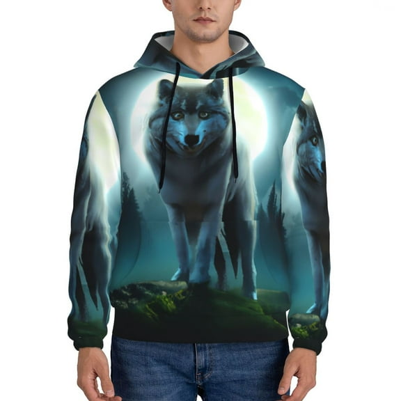 Xecao Wolf Pattern Men's Adult Pullover Hoodie,Hooded Sweatshirt-Small