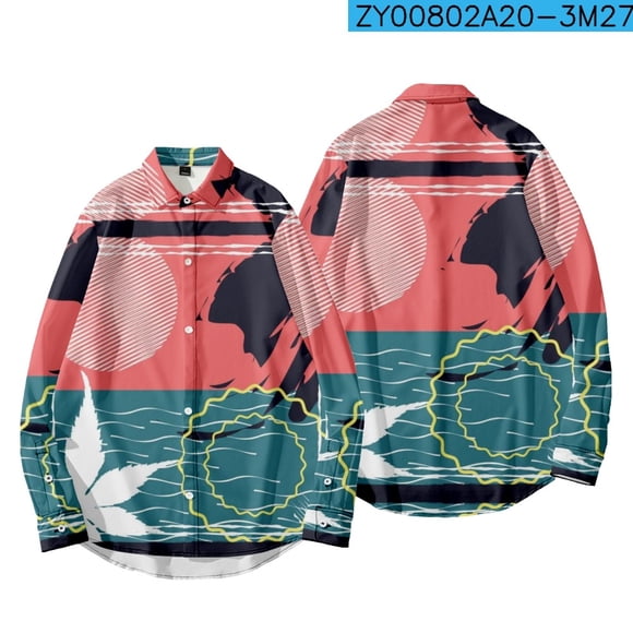 2022 new original risk-free 3D printing breathable large men's long sleeved shirt men's long sleeved top cool Beach