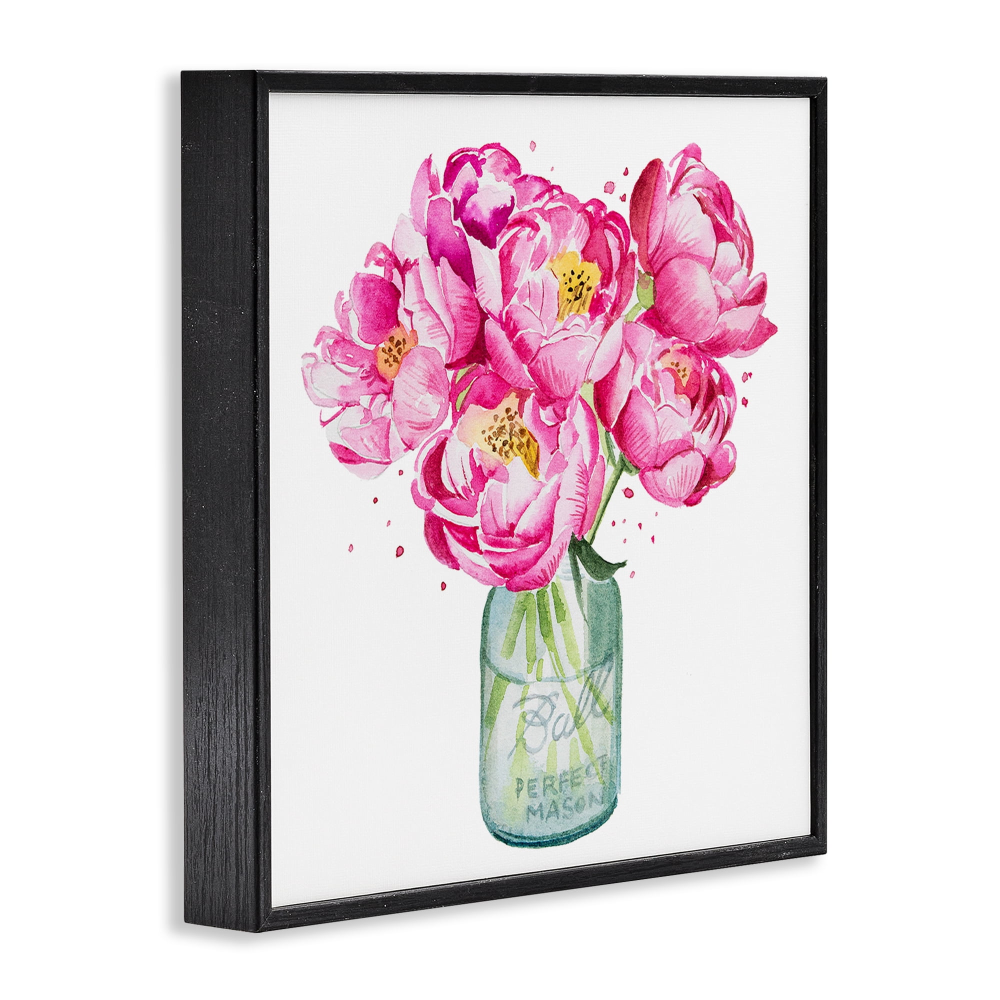 Stupell Industries Pink Peony Jar Botanical & Floral Painting Black Framed Art Print Wall Art, 24 x 24