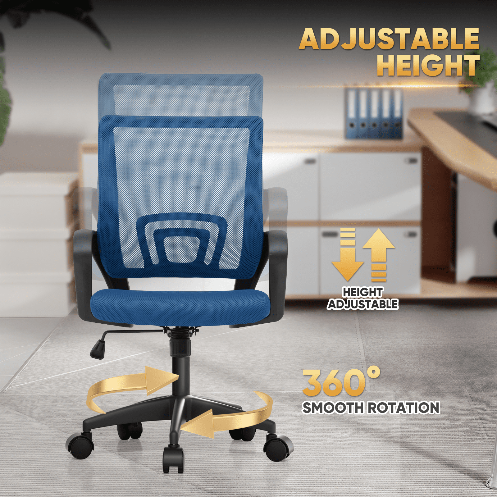 Magshion Mesh Office Chair Desk Chair, Mid Back Ergonomic Adjustable Height Rolling Swivel Computer Chair with Lumbar Support, Navy Blue