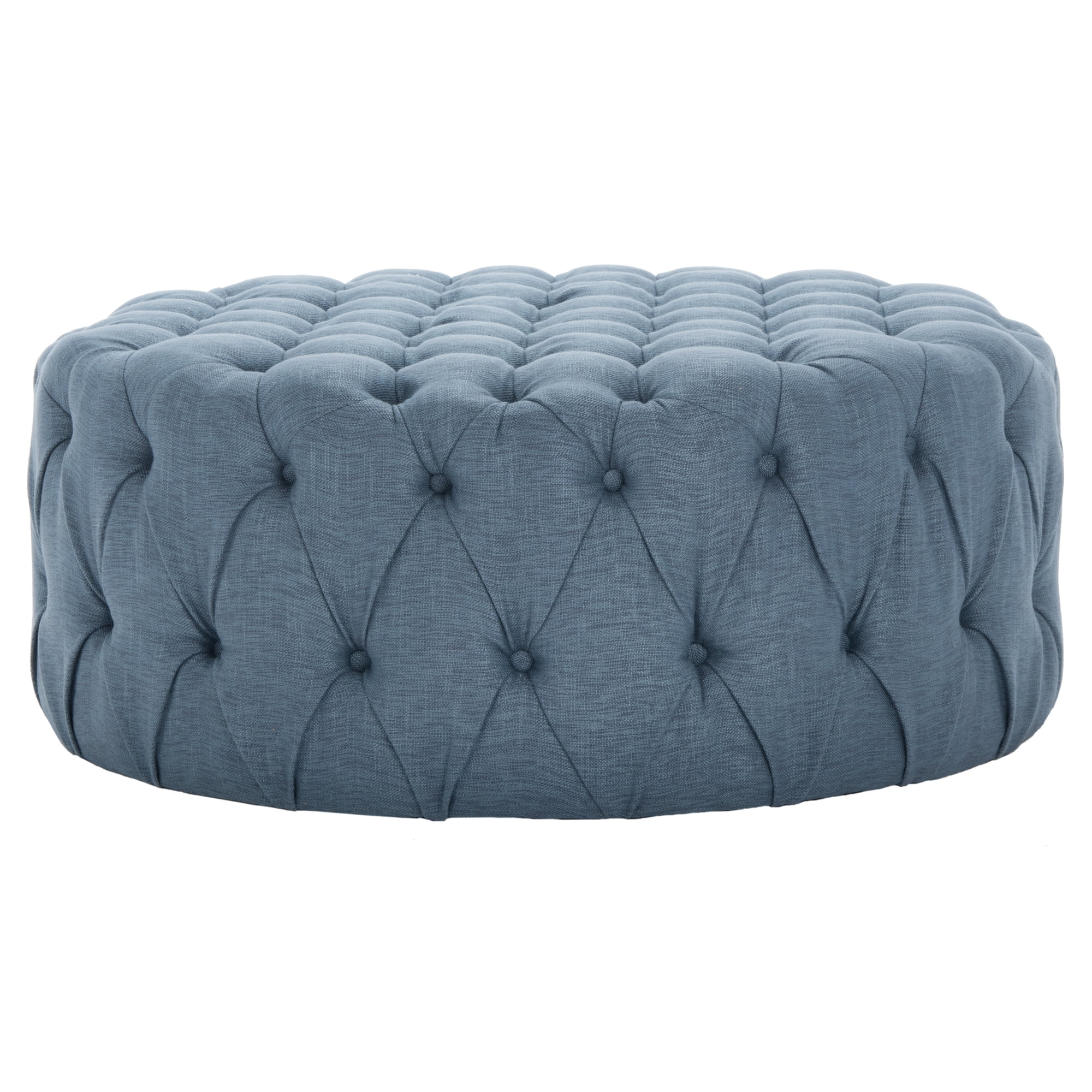 SAFAVIEH Charlene Modern Glam Solid Tufted Cocktail Ottoman, Navy