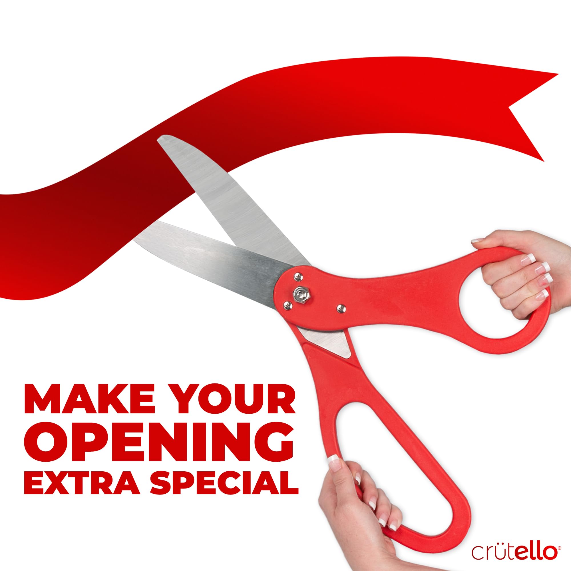 Crutello Ribbon Cutting Ceremony Kit - 20"Giant Scissors with Red Handle, 30ft Sparkle Giant Red Ribbon 4"Wide, 24 Balloons & 90ft Balloon Band for Grand Opening Decorations