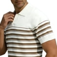 thumbnail image 4 of Men's Knit Horizontal Striped Short Sleeve Open V-Neck Collared Polo Shirt, Casual Slim Fit Top, Breathable Knitwear for Smart Casual Style and Everyday Wear Beige S, 4 of 5