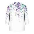 thumbnail image 4 of Womens Tops 3/4 Sleeve Floral Printed V-Neck Casual Plus Size Blouse Top Purple L,Tops for Women, 4 of 5