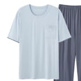 thumbnail image 4 of Bovxnpu Mens Summer 2 Piece Outfits Short Sleeve Shirt Pant Loungewear Short Sleeve Crew Neck Casual Elastic Waist Long Pant Set, 4 of 6