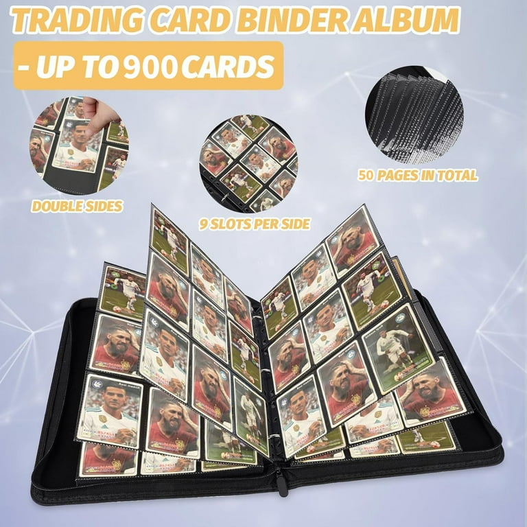 SUSWIM 9 Pocket Card Binder, 900 Card Holder Album, PU Leather Organizer,  Waterproof, Black - Walmart.com