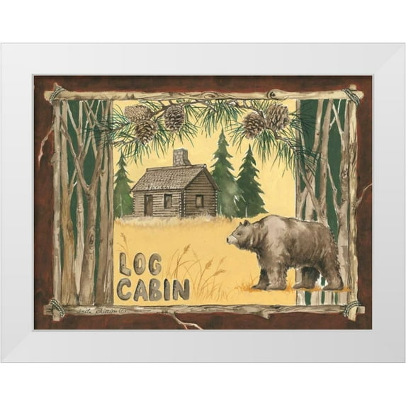 Phillips, Anita 24x19 White Modern Wood Framed Museum Art Print Titled - Log Cabin Bear