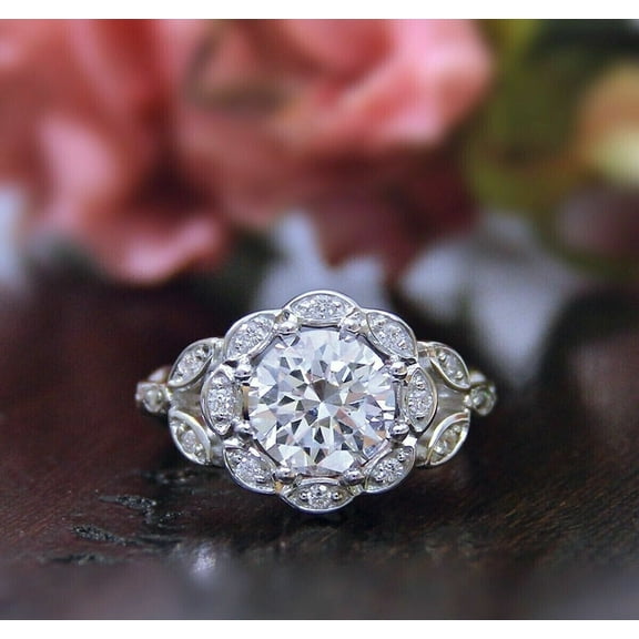 Forever Jewels 3Ct Round Cut Moissanite Women Halo Engagement Ring 14K White Gold Plated