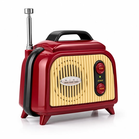 Sourcingbay Retro Mini FM Radio, 88-108 MHz FM Only Portable Radio, Auto Scan, 2 AA Battery Powered Desk and Bedside Radio, Red