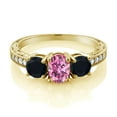 thumbnail image 2 of Gem Stone King 18K Yellow Gold Plated Silver 3-Stone Ring Oval Pink Moissanite and Onyx Black (1.97 Cttw, Size 9), 2 of 4