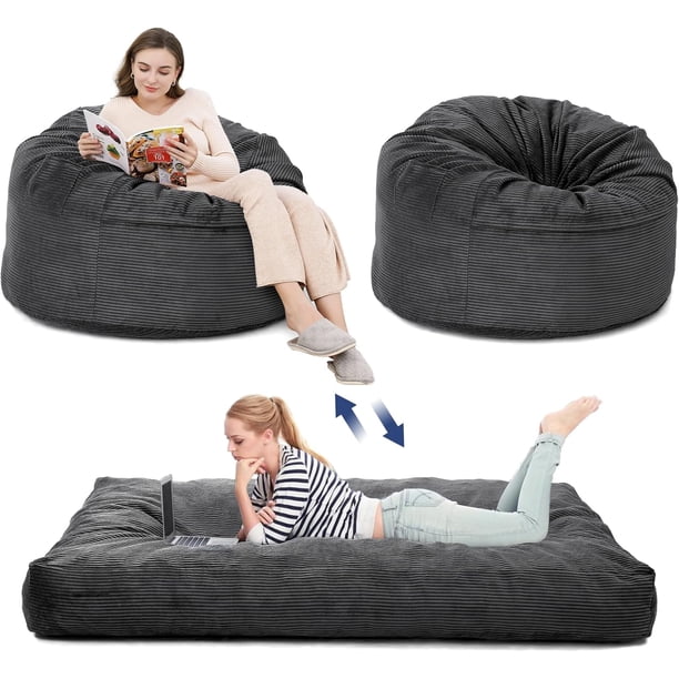 Qinaqin Giant Convertible Corduroy Bean Bag Chair Cama cm de Anchoashable Cover Profundidadark Gris Adecuado para Adults as a Floor Sofá