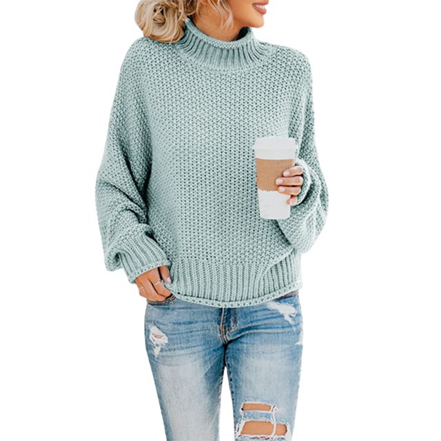 Jersey Saodimallsu de cuello alto de punto verde extragrande para mujer
