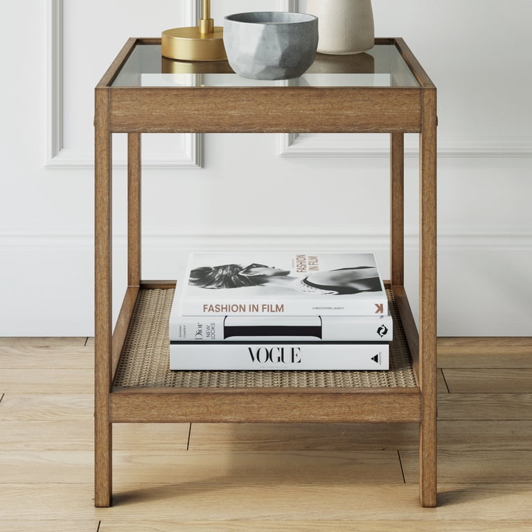 Nathan James Hayes Nightstand, Light Brown with Glass Top photo 6