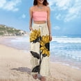 thumbnail image 2 of LWavelet Women's Drawstring Waist Sunflower Print Wide Leg Pants with Split Detail for Casual & Vacation Outfits Khaki S, 2 of 8