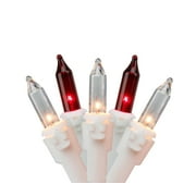 Set of 50 Red & Clear Mini Christmas Lights 2.5" Spacing - White Wire
