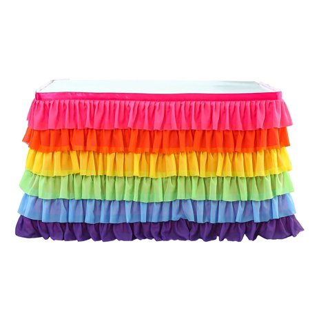 

Rainbow Tulle Table Skirts With Sticker Multicolor Layered Table Skirt Dry Cleanable Patchwork Table Skirt For Birthday Party Wedding Christmas Halloween-Rainbow-4.3x0.77m